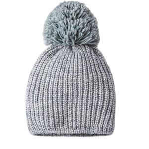 Cat & Jack Girls Gray Knit Pom-Pom Beanie Hat